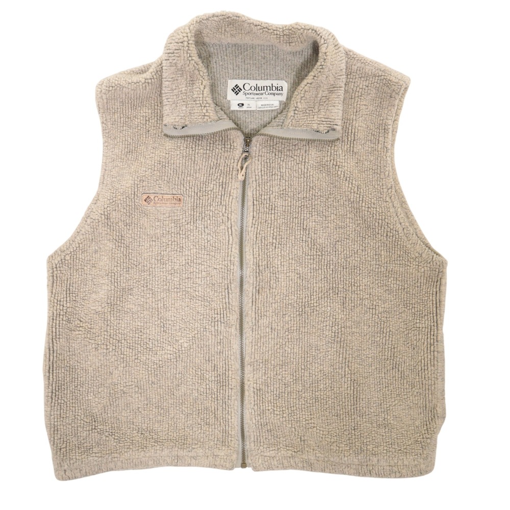 VTG Columbia Sportswear Fleece Vest Men XL Full Zip Gorpcore Tan - Made in USA